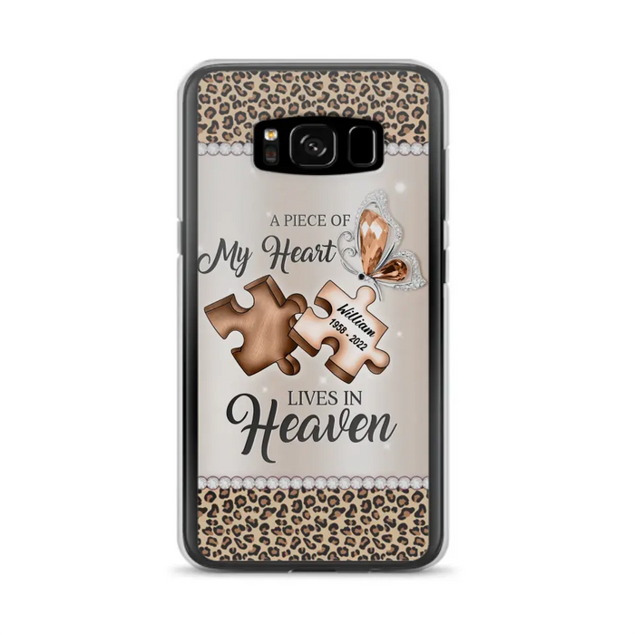 Custom Personalized Memorial Leopard Phone Case - Memorial Gift Idea for Family Member/ Father's Day/ Mother's Day - Case for iPhone/ Samsung - A Piece Of My Heart Lives In Heaven