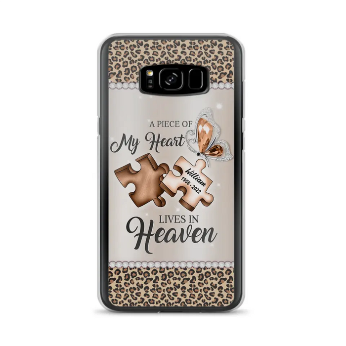 Custom Personalized Memorial Leopard Phone Case - Memorial Gift Idea for Family Member/ Father's Day/ Mother's Day - Case for iPhone/ Samsung - A Piece Of My Heart Lives In Heaven