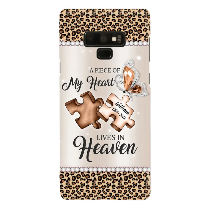 Custom Personalized Memorial Leopard Phone Case - Memorial Gift Idea for Family Member/ Father's Day/ Mother's Day - Case for iPhone/ Samsung - A Piece Of My Heart Lives In Heaven