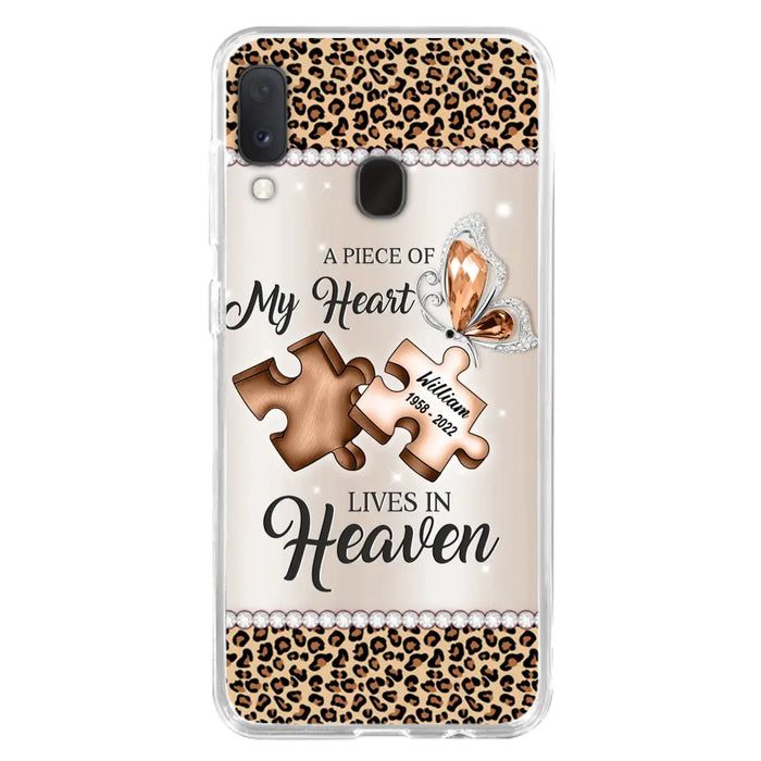 Custom Personalized Memorial Leopard Phone Case - Memorial Gift Idea for Family Member/ Father's Day/ Mother's Day - Case for iPhone/ Samsung - A Piece Of My Heart Lives In Heaven