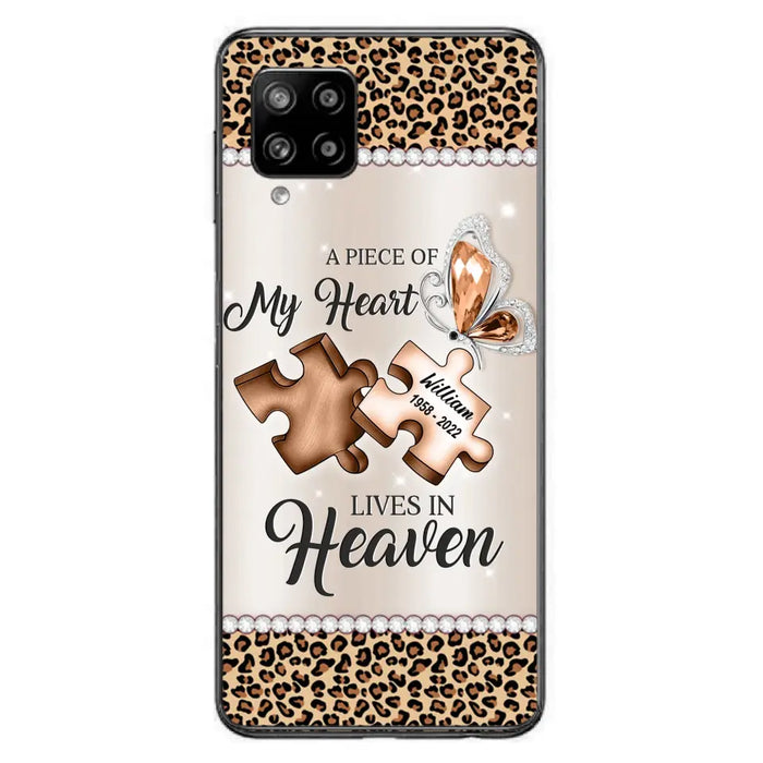 Custom Personalized Memorial Leopard Phone Case - Memorial Gift Idea for Family Member/ Father's Day/ Mother's Day - Case for iPhone/ Samsung - A Piece Of My Heart Lives In Heaven