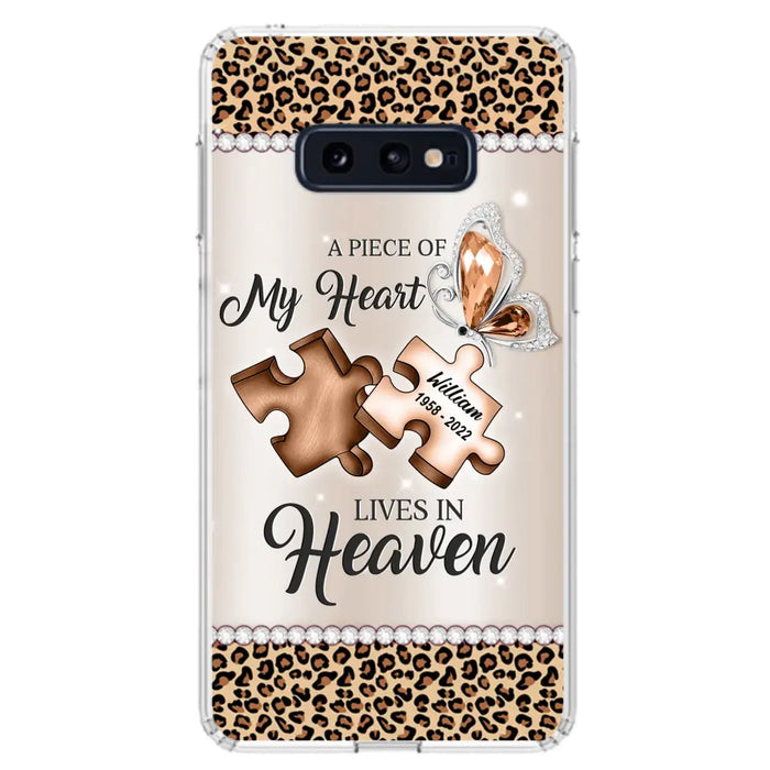 Custom Personalized Memorial Leopard Phone Case - Memorial Gift Idea for Family Member/ Father's Day/ Mother's Day - Case for iPhone/ Samsung - A Piece Of My Heart Lives In Heaven