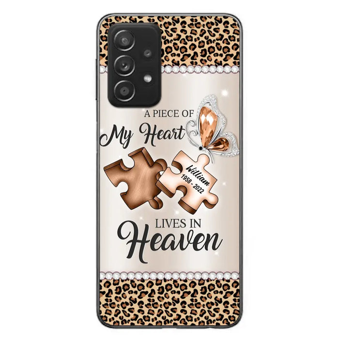 Custom Personalized Memorial Leopard Phone Case - Memorial Gift Idea for Family Member/ Father's Day/ Mother's Day - Case for iPhone/ Samsung - A Piece Of My Heart Lives In Heaven