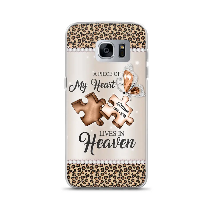 Custom Personalized Memorial Leopard Phone Case - Memorial Gift Idea for Family Member/ Father's Day/ Mother's Day - Case for iPhone/ Samsung - A Piece Of My Heart Lives In Heaven