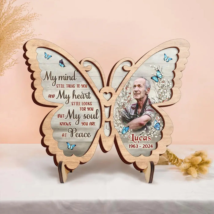 Custom Personalized Memorial Butterfly 2 Layered Wooden Art - Upload Photo - Gift Idea For Family Member/ Father's Day/ Mother's Day - My Mind Still Talks To You