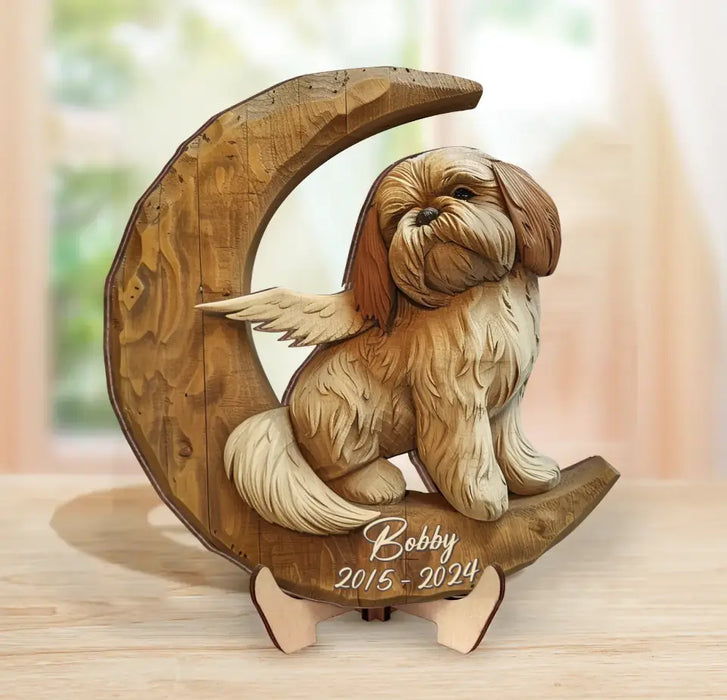 Personalized Shih Tzu Sitting On Moon 2 Layered Wooden Art - Gift Idea for Dog Owners