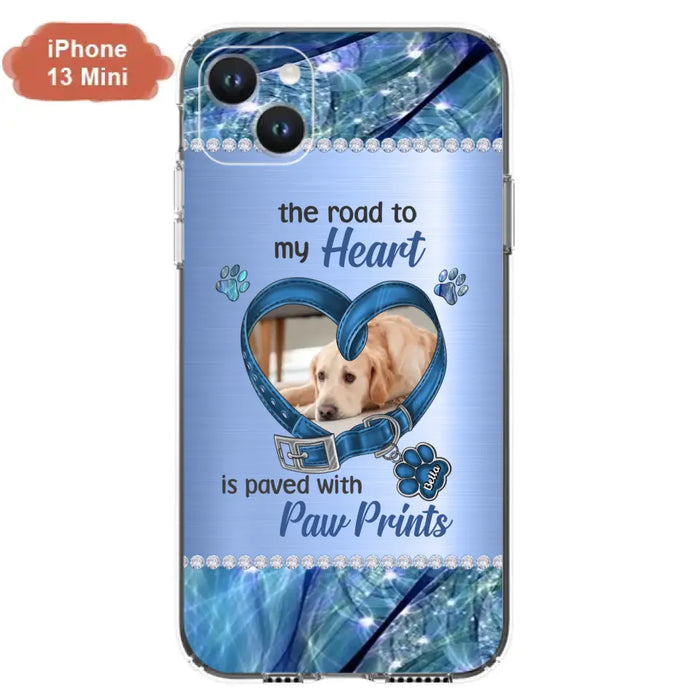 Custom Personalized Memorial Dog Collar Phone Case - Upload Photo - Memorial Gift Idea For Dog Owner - The Road To My Heart Is Paved With Paw Prints - Case for iPhone/ Samsung