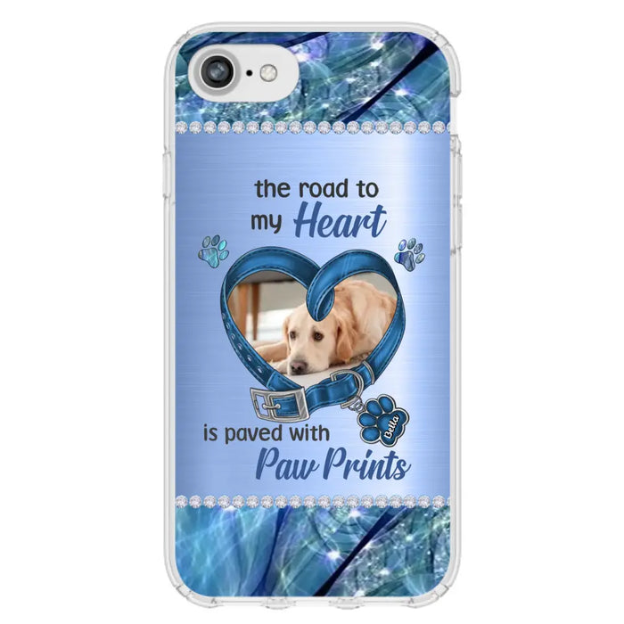 Custom Personalized Memorial Dog Collar Phone Case - Upload Photo - Memorial Gift Idea For Dog Owner - The Road To My Heart Is Paved With Paw Prints - Case for iPhone/ Samsung