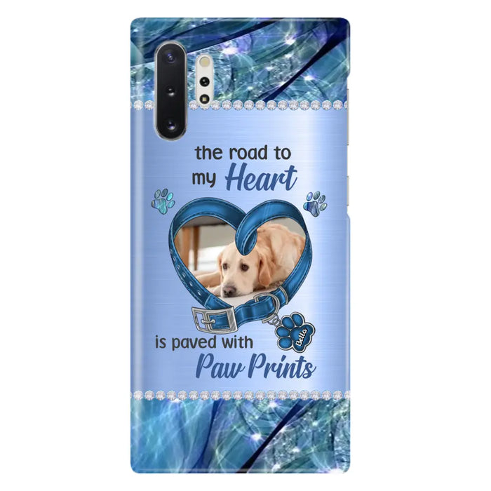 Custom Personalized Memorial Dog Collar Phone Case - Upload Photo - Memorial Gift Idea For Dog Owner - The Road To My Heart Is Paved With Paw Prints - Case for iPhone/ Samsung