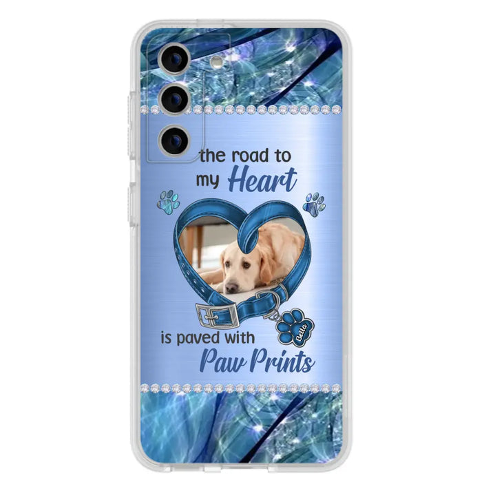 Custom Personalized Memorial Dog Collar Phone Case - Upload Photo - Memorial Gift Idea For Dog Owner - The Road To My Heart Is Paved With Paw Prints - Case for iPhone/ Samsung