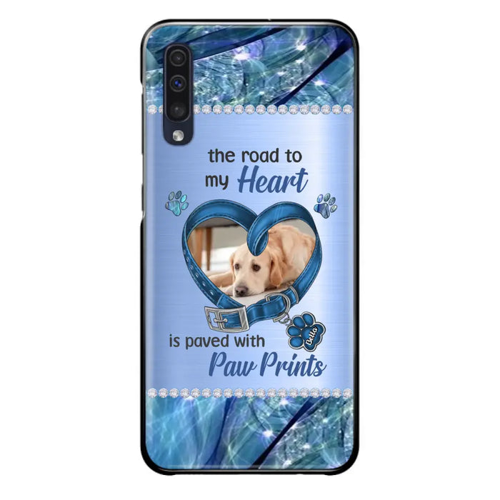 Custom Personalized Memorial Dog Collar Phone Case - Upload Photo - Memorial Gift Idea For Dog Owner - The Road To My Heart Is Paved With Paw Prints - Case for iPhone/ Samsung