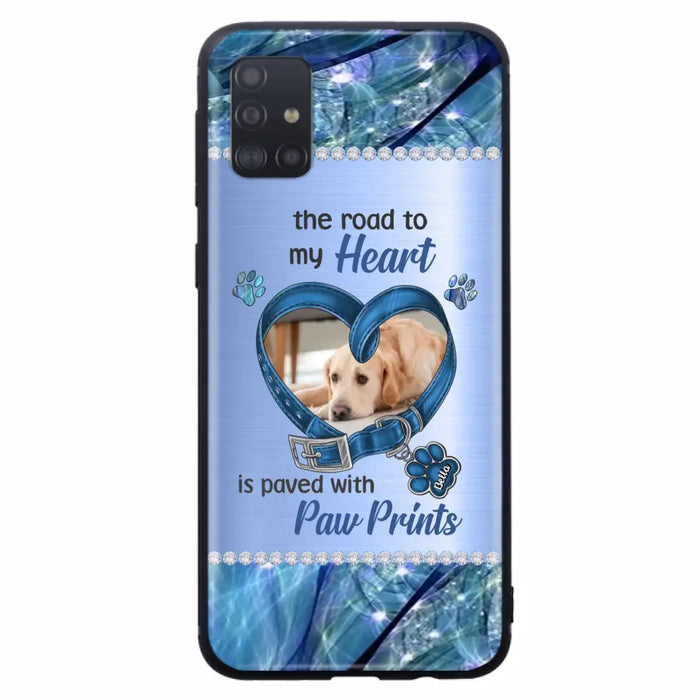 Custom Personalized Memorial Dog Collar Phone Case - Upload Photo - Memorial Gift Idea For Dog Owner - The Road To My Heart Is Paved With Paw Prints - Case for iPhone/ Samsung