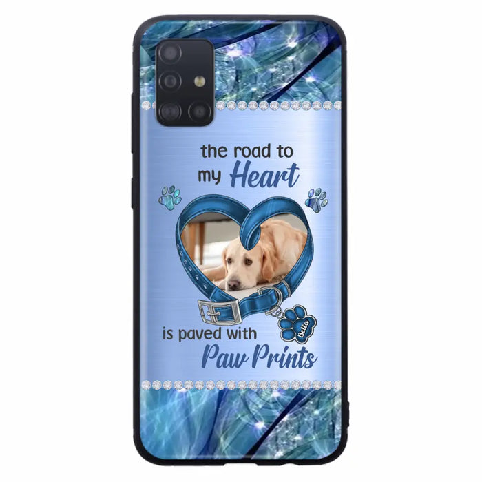 Custom Personalized Memorial Dog Collar Phone Case - Upload Photo - Memorial Gift Idea For Dog Owner - The Road To My Heart Is Paved With Paw Prints - Case for iPhone/ Samsung