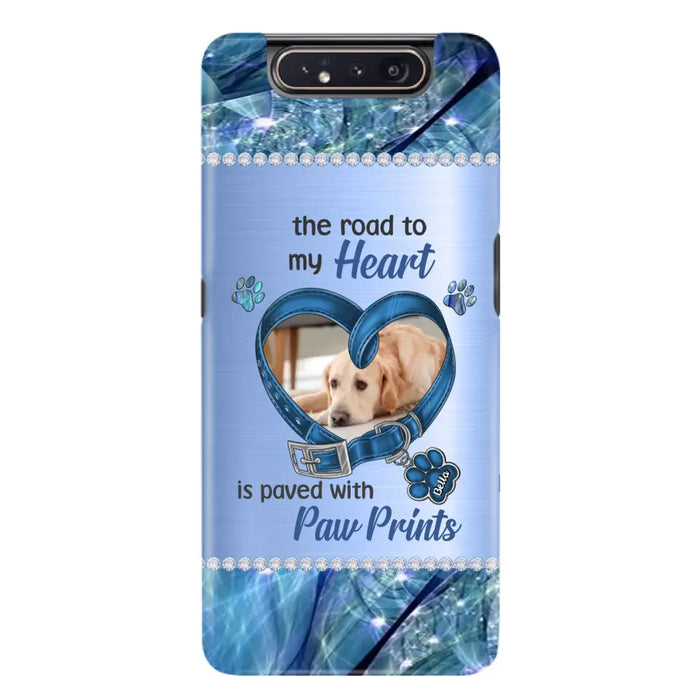 Custom Personalized Memorial Dog Collar Phone Case - Upload Photo - Memorial Gift Idea For Dog Owner - The Road To My Heart Is Paved With Paw Prints - Case for iPhone/ Samsung