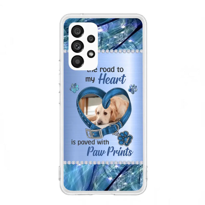 Custom Personalized Memorial Dog Collar Phone Case - Upload Photo - Memorial Gift Idea For Dog Owner - The Road To My Heart Is Paved With Paw Prints - Case for iPhone/ Samsung