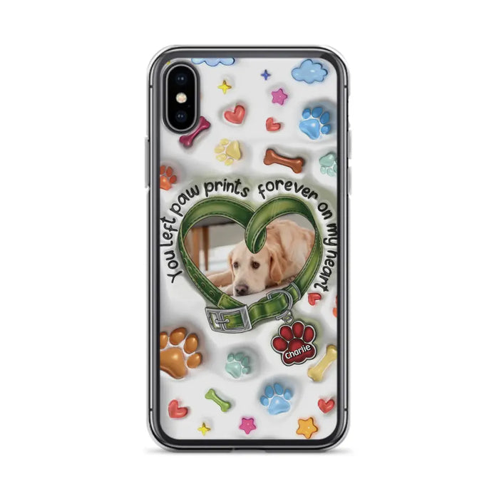 Custom Personalized Memorial Dog 3D Inflated Effect Phone Case - Upload Photo - Memorial Gift Idea - You Left Paw Prints Forever On My Heart - Case for iPhone/ Samsung