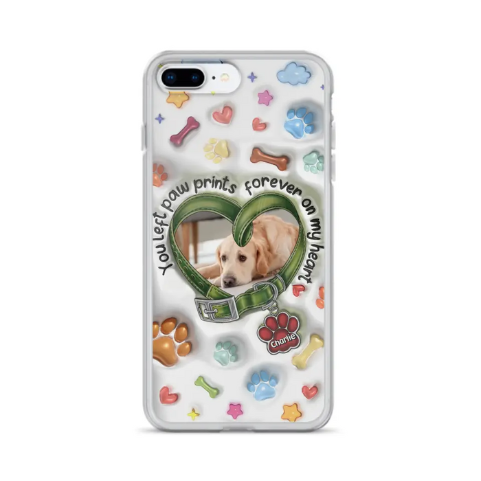 Custom Personalized Memorial Dog 3D Inflated Effect Phone Case - Upload Photo - Memorial Gift Idea - You Left Paw Prints Forever On My Heart - Case for iPhone/ Samsung