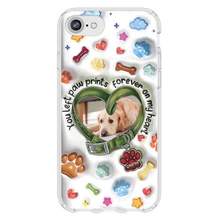 Custom Personalized Memorial Dog 3D Inflated Effect Phone Case - Upload Photo - Memorial Gift Idea - You Left Paw Prints Forever On My Heart - Case for iPhone/ Samsung