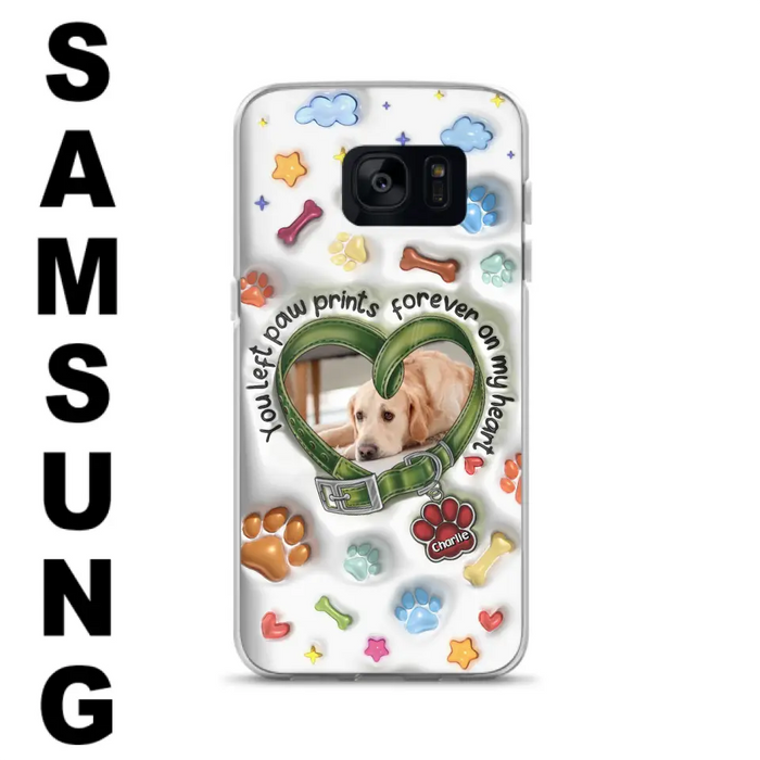 Custom Personalized Memorial Dog 3D Inflated Effect Phone Case - Upload Photo - Memorial Gift Idea - You Left Paw Prints Forever On My Heart - Case for iPhone/ Samsung