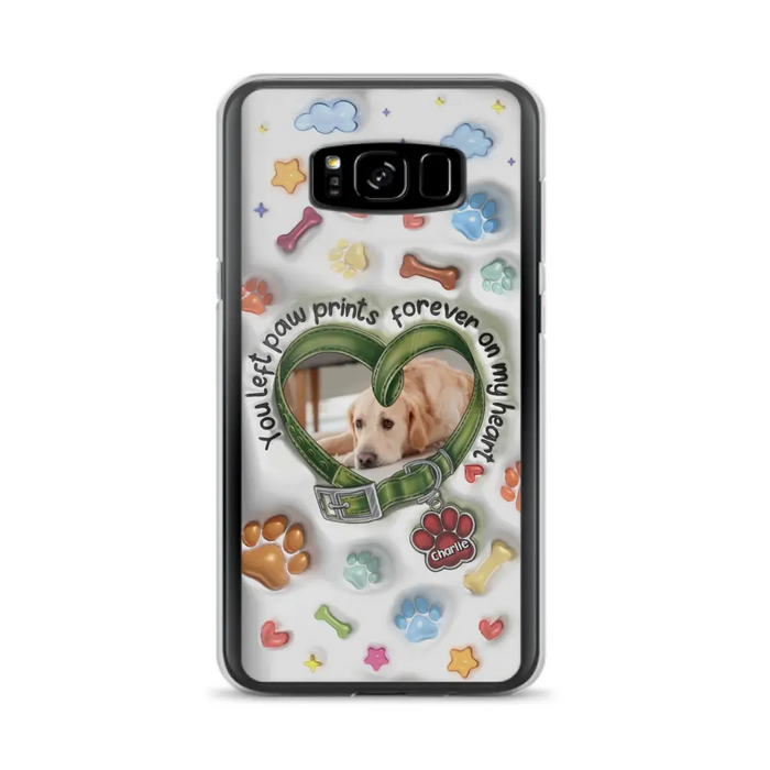 Custom Personalized Memorial Dog 3D Inflated Effect Phone Case - Upload Photo - Memorial Gift Idea - You Left Paw Prints Forever On My Heart - Case for iPhone/ Samsung