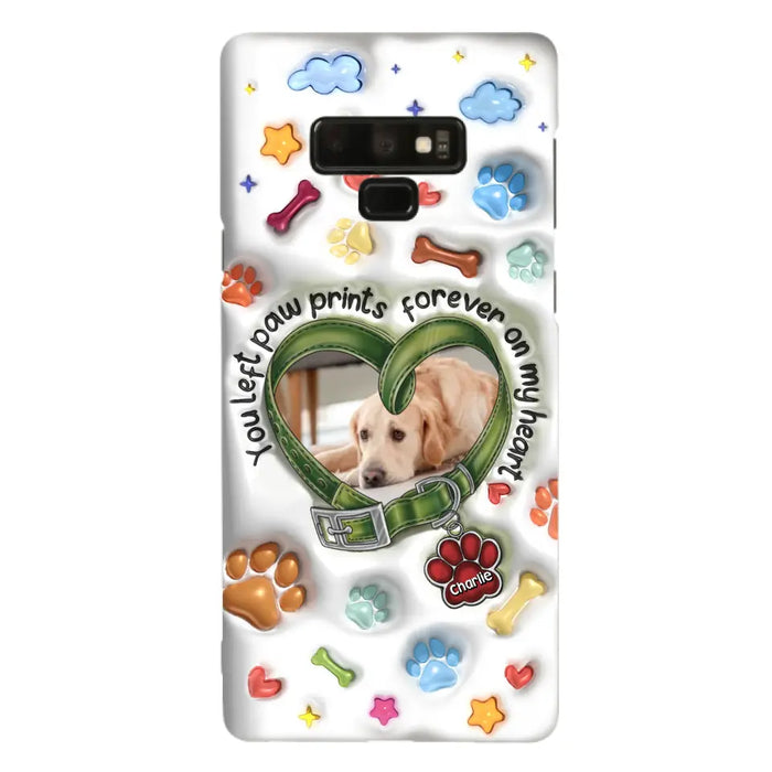 Custom Personalized Memorial Dog 3D Inflated Effect Phone Case - Upload Photo - Memorial Gift Idea - You Left Paw Prints Forever On My Heart - Case for iPhone/ Samsung