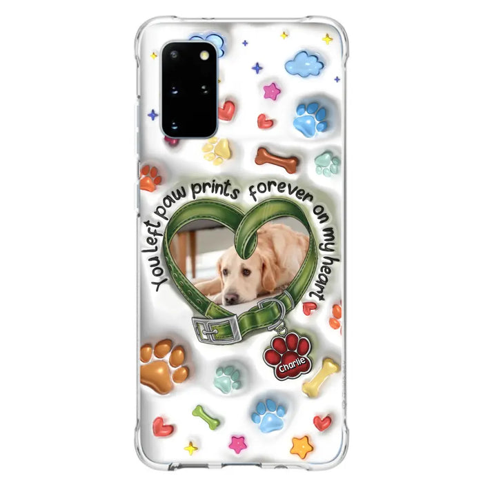 Custom Personalized Memorial Dog 3D Inflated Effect Phone Case - Upload Photo - Memorial Gift Idea - You Left Paw Prints Forever On My Heart - Case for iPhone/ Samsung