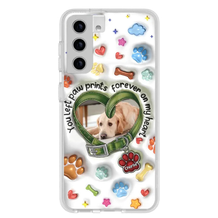 Custom Personalized Memorial Dog 3D Inflated Effect Phone Case - Upload Photo - Memorial Gift Idea - You Left Paw Prints Forever On My Heart - Case for iPhone/ Samsung