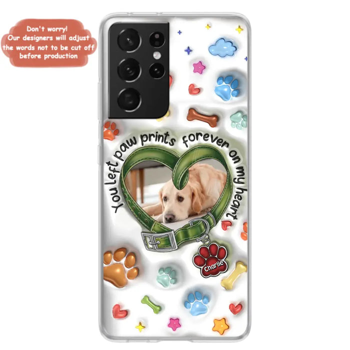 Custom Personalized Memorial Dog 3D Inflated Effect Phone Case - Upload Photo - Memorial Gift Idea - You Left Paw Prints Forever On My Heart - Case for iPhone/ Samsung