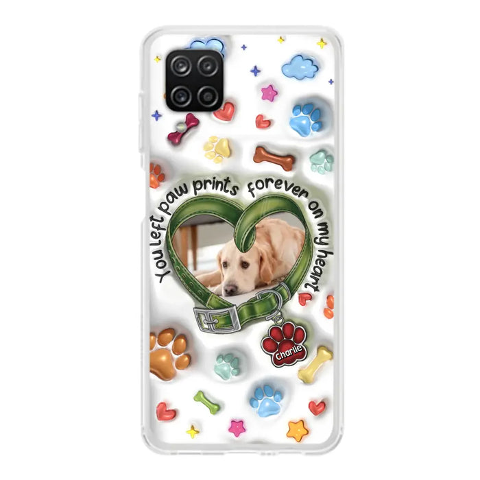 Custom Personalized Memorial Dog 3D Inflated Effect Phone Case - Upload Photo - Memorial Gift Idea - You Left Paw Prints Forever On My Heart - Case for iPhone/ Samsung