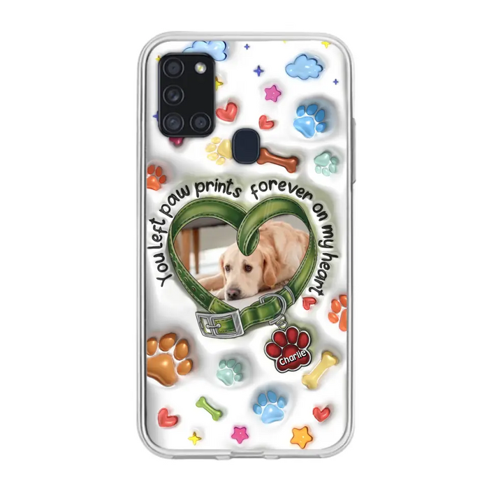 Custom Personalized Memorial Dog 3D Inflated Effect Phone Case - Upload Photo - Memorial Gift Idea - You Left Paw Prints Forever On My Heart - Case for iPhone/ Samsung