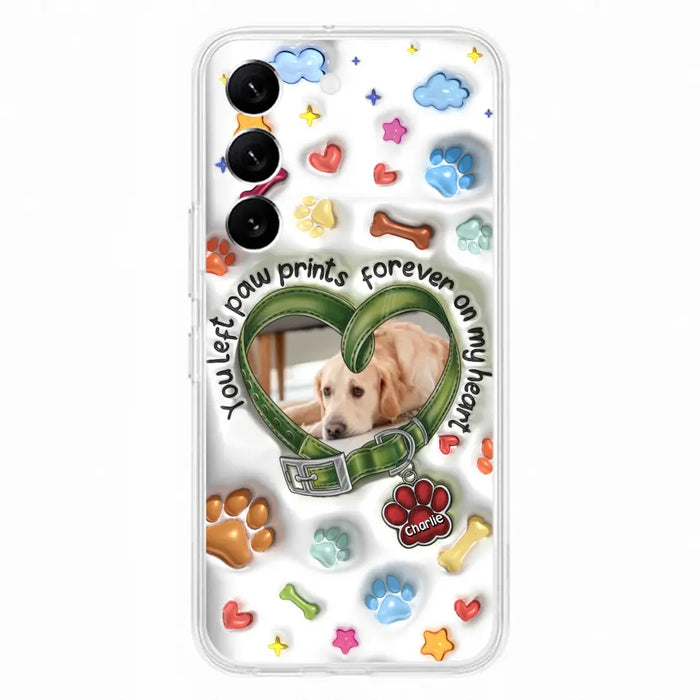 Custom Personalized Memorial Dog 3D Inflated Effect Phone Case - Upload Photo - Memorial Gift Idea - You Left Paw Prints Forever On My Heart - Case for iPhone/ Samsung