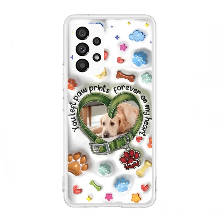 Custom Personalized Memorial Dog 3D Inflated Effect Phone Case - Upload Photo - Memorial Gift Idea - You Left Paw Prints Forever On My Heart - Case for iPhone/ Samsung