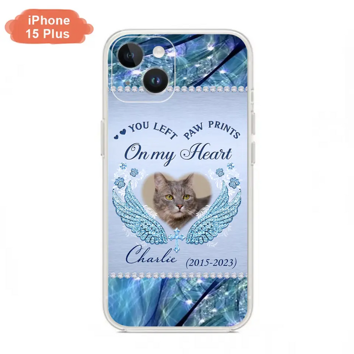 Custom Personalized Memorial Phone Case - Upload Photo - Memorial Gift Idea For Dog/ Cat Lover - You Left Paw Prints On My Heart - Case for iPhone/Samsung