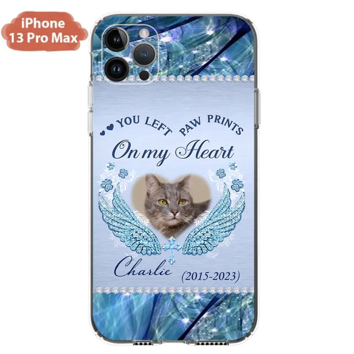 Custom Personalized Memorial Phone Case - Upload Photo - Memorial Gift Idea For Dog/ Cat Lover - You Left Paw Prints On My Heart - Case for iPhone/Samsung