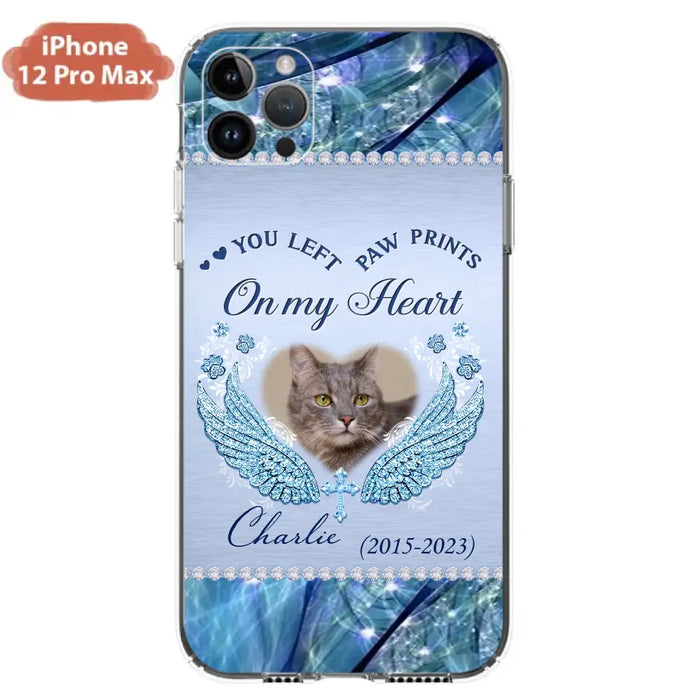 Custom Personalized Memorial Phone Case - Upload Photo - Memorial Gift Idea For Dog/ Cat Lover - You Left Paw Prints On My Heart - Case for iPhone/Samsung