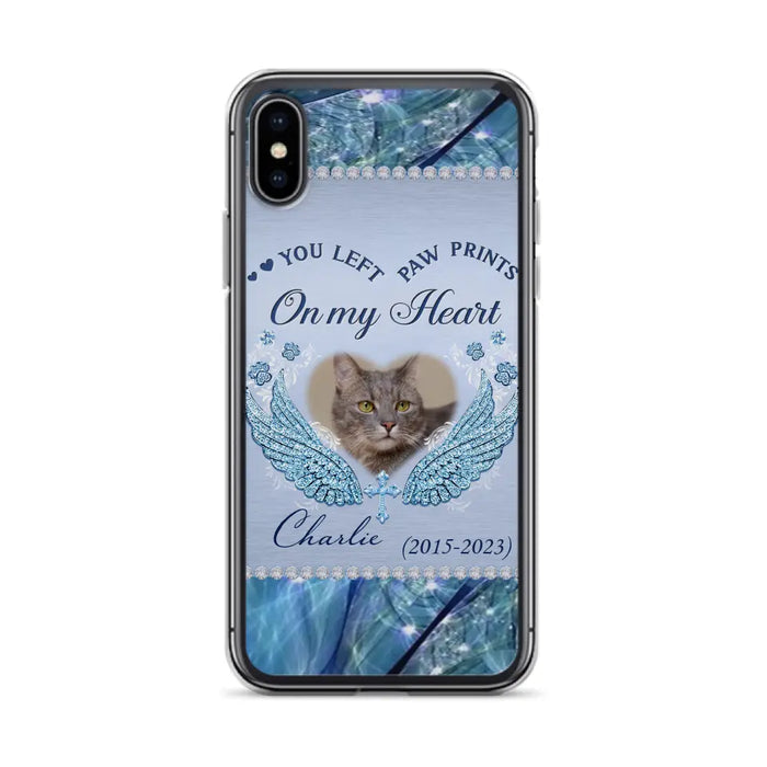 Custom Personalized Memorial Phone Case - Upload Photo - Memorial Gift Idea For Dog/ Cat Lover - You Left Paw Prints On My Heart - Case for iPhone/Samsung