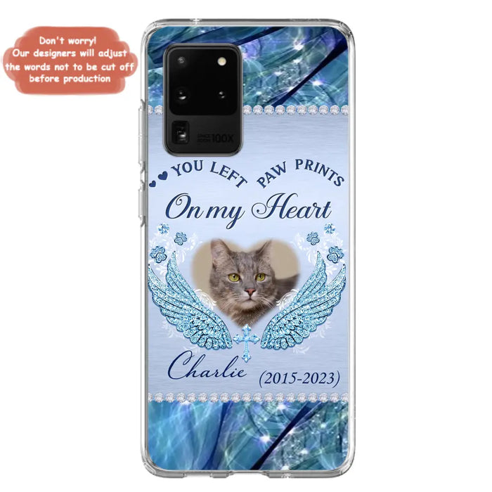 Custom Personalized Memorial Phone Case - Upload Photo - Memorial Gift Idea For Dog/ Cat Lover - You Left Paw Prints On My Heart - Case for iPhone/Samsung