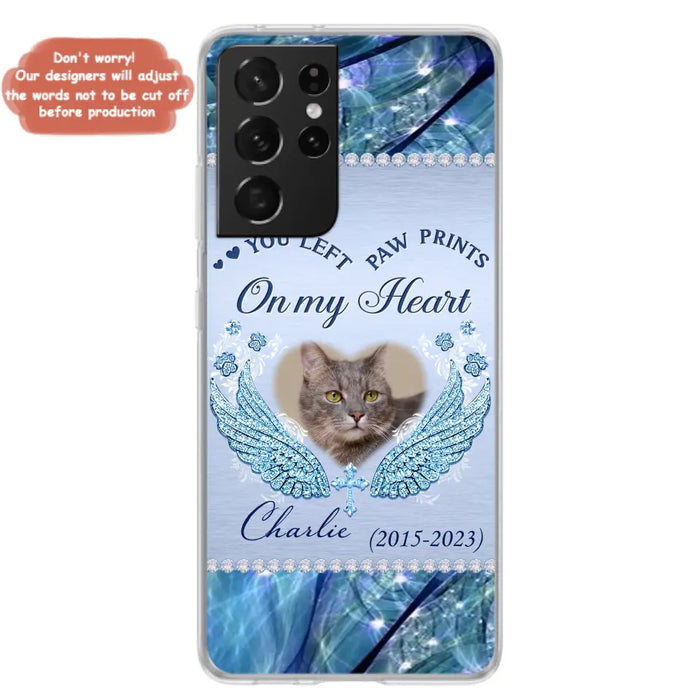 Custom Personalized Memorial Phone Case - Upload Photo - Memorial Gift Idea For Dog/ Cat Lover - You Left Paw Prints On My Heart - Case for iPhone/Samsung