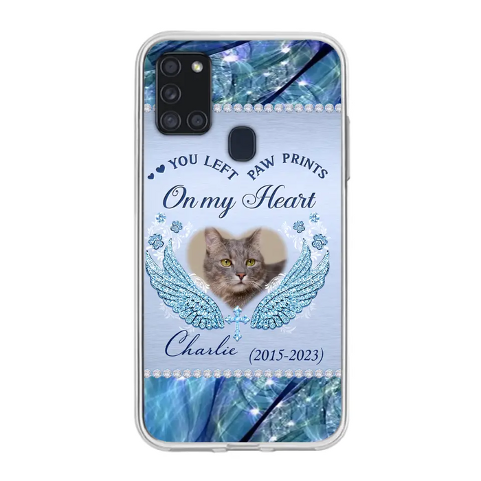 Custom Personalized Memorial Phone Case - Upload Photo - Memorial Gift Idea For Dog/ Cat Lover - You Left Paw Prints On My Heart - Case for iPhone/Samsung