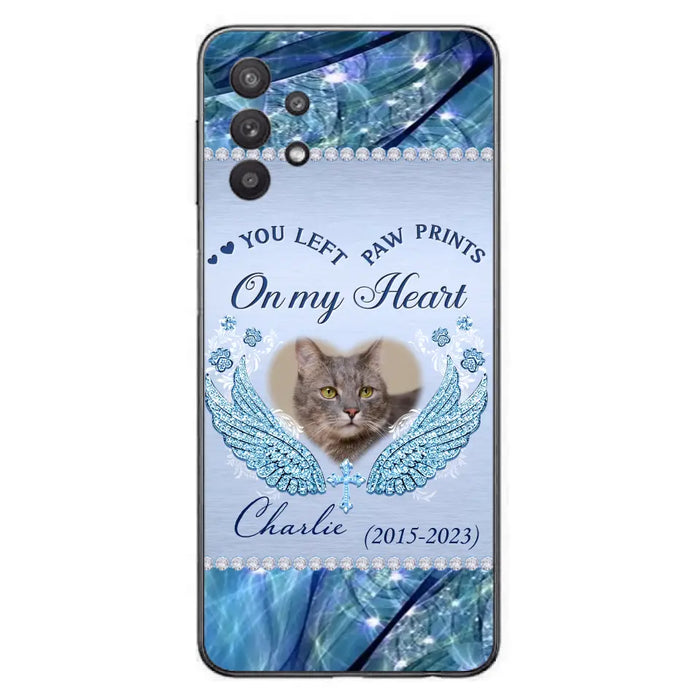 Custom Personalized Memorial Phone Case - Upload Photo - Memorial Gift Idea For Dog/ Cat Lover - You Left Paw Prints On My Heart - Case for iPhone/Samsung