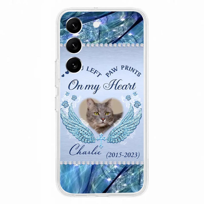 Custom Personalized Memorial Phone Case - Upload Photo - Memorial Gift Idea For Dog/ Cat Lover - You Left Paw Prints On My Heart - Case for iPhone/Samsung