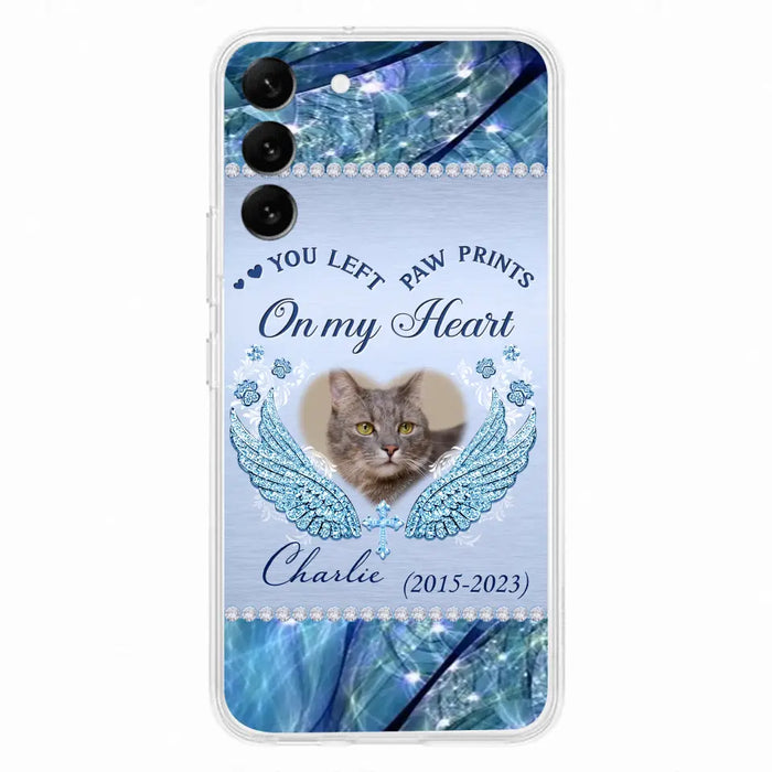 Custom Personalized Memorial Phone Case - Upload Photo - Memorial Gift Idea For Dog/ Cat Lover - You Left Paw Prints On My Heart - Case for iPhone/Samsung