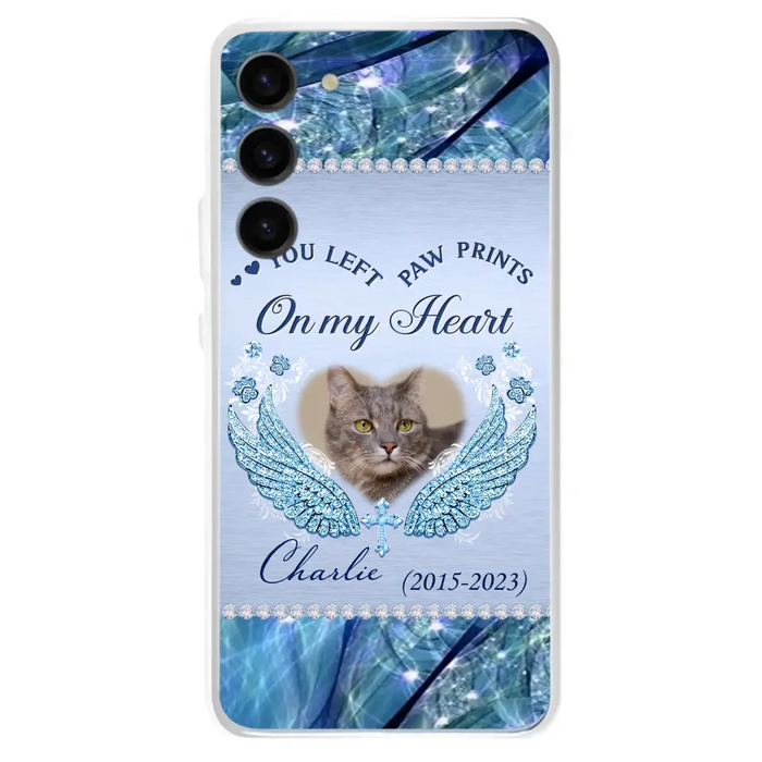 Custom Personalized Memorial Phone Case - Upload Photo - Memorial Gift Idea For Dog/ Cat Lover - You Left Paw Prints On My Heart - Case for iPhone/Samsung