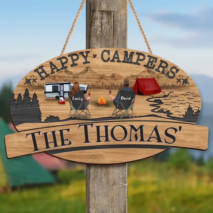 Personalized Couple Camping Wooden Sign - Gift Idea For Camping Lovers - Couple/ Up to 2 Kids & 2 Pets