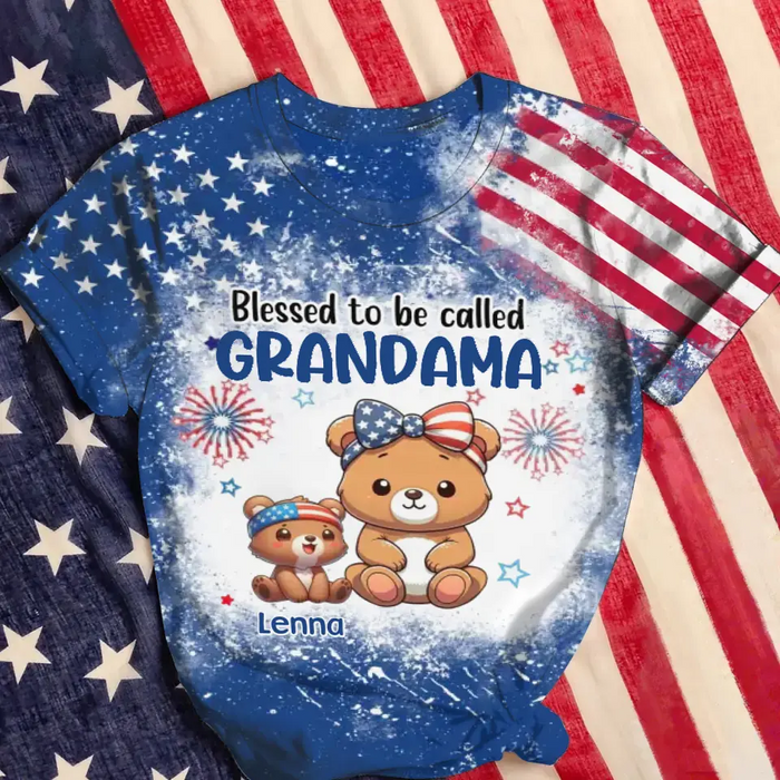 Personalized Grandma Bear AOP T-Shirt - Up to 10 Kids - Gift For Independence Day