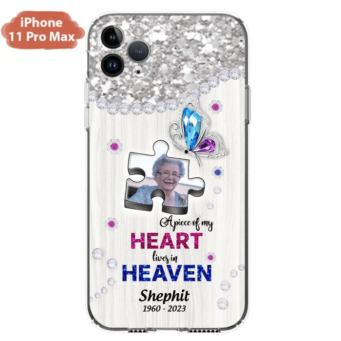 Custom Personalized Memorial Phone Case - Upload Photo - Memorial Gift Idea For Family Member -  A Piece Of My Heart Lives In Heaven - Case for iPhone/ Samsung