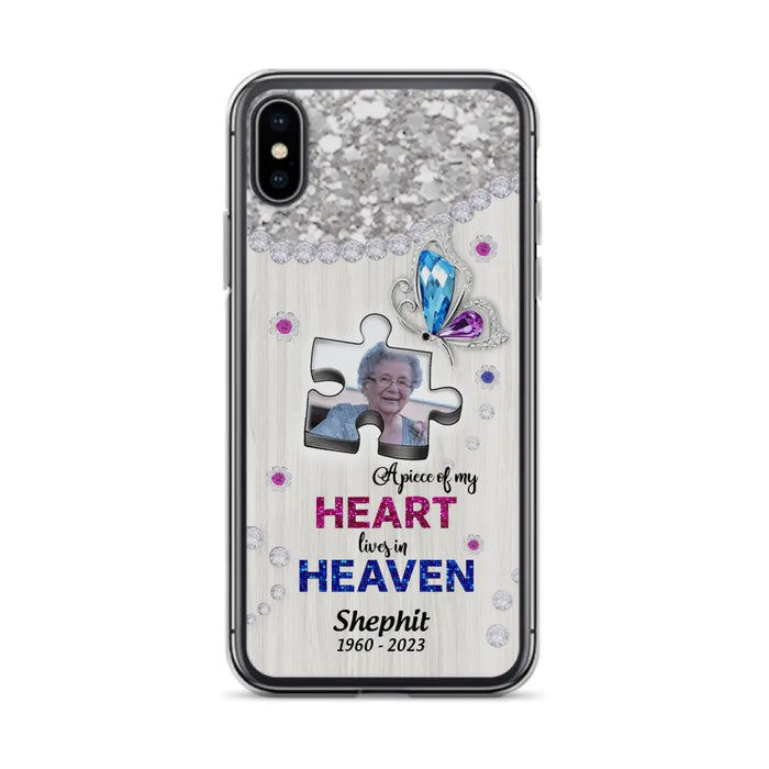 Custom Personalized Memorial Phone Case - Upload Photo - Memorial Gift Idea For Family Member -  A Piece Of My Heart Lives In Heaven - Case for iPhone/ Samsung