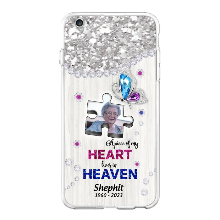 Custom Personalized Memorial Phone Case - Upload Photo - Memorial Gift Idea For Family Member -  A Piece Of My Heart Lives In Heaven - Case for iPhone/ Samsung