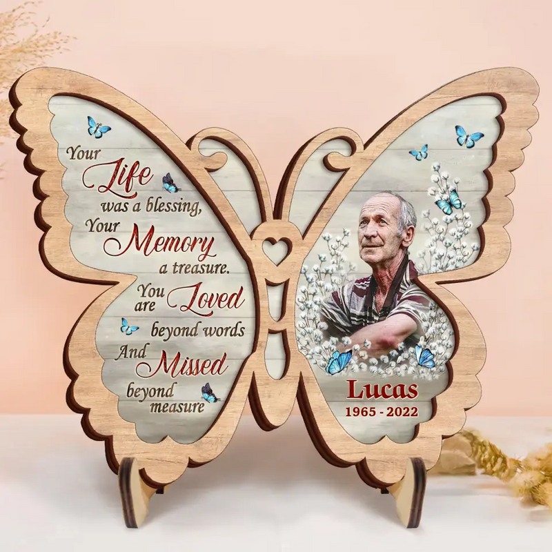 Personalized Memorial Butterfly 2 Layered Wooden Art - Upload Photo - Sympathy Gift For Loss Of Family Member - You Are Loved Beyond Words And Missed Beyond Measure