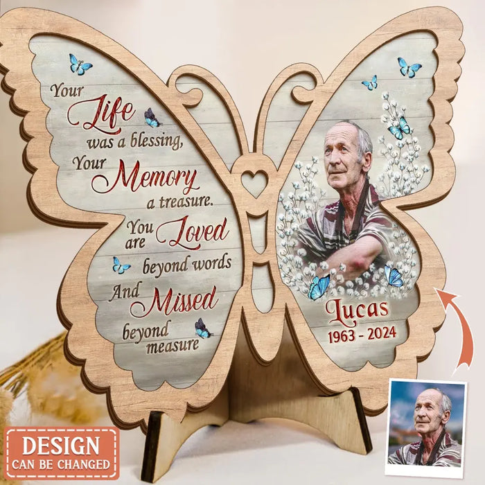 Custom Personalized Memorial Butterfly 2 Layered Wooden Art - Upload Photo - Gift Idea For Family Member/ Father's Day/ Mother's Day - You Are Loved Beyond Words And Missed Beyond Measure